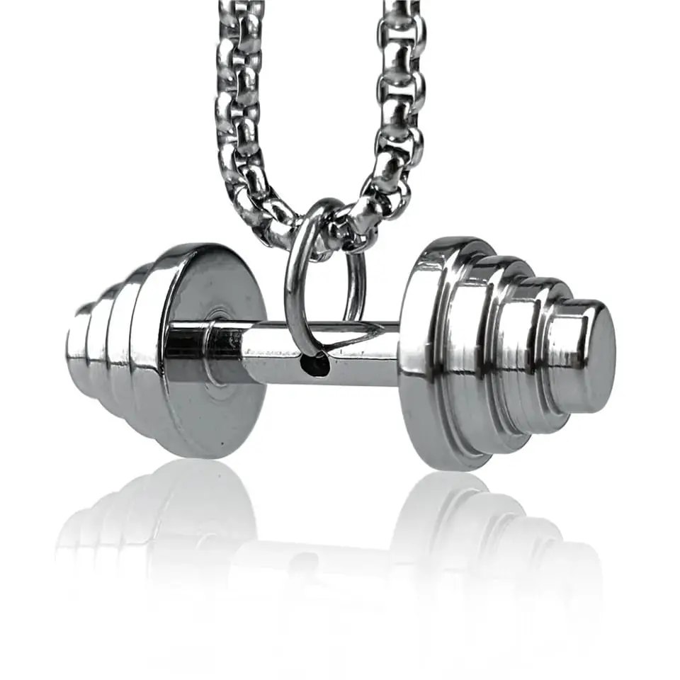 Set x2 Cadena con dije de pesa fitness de plata - Eleva tu estilo diario y demuestra tu pasión por el entrenamiento - Imagen 2