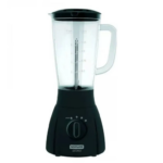 Licuadora Samurai Optimix Plus negra con vaso transparente de 2 litros graduado, tapa negra y perilla de control de velocidad frontal.