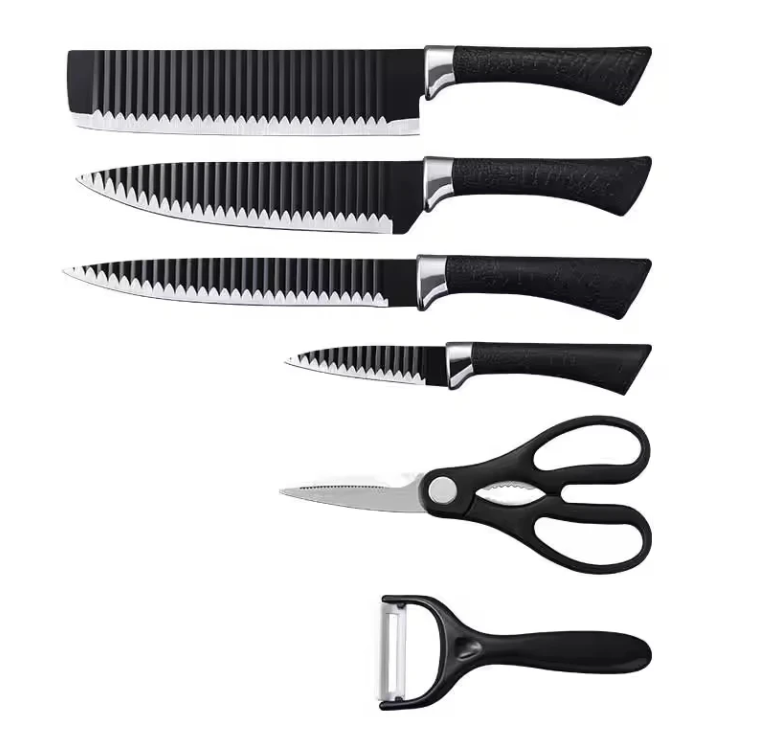 Set Cuchillos de Cocina X6 con Tijeras Multifuncionales - Prepara carnes y vegetales con máxima precisión