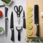 Set Cuchillos de Cocina X6 con Tijeras Multifuncionales - Prepara carnes y vegetales con máxima precisión