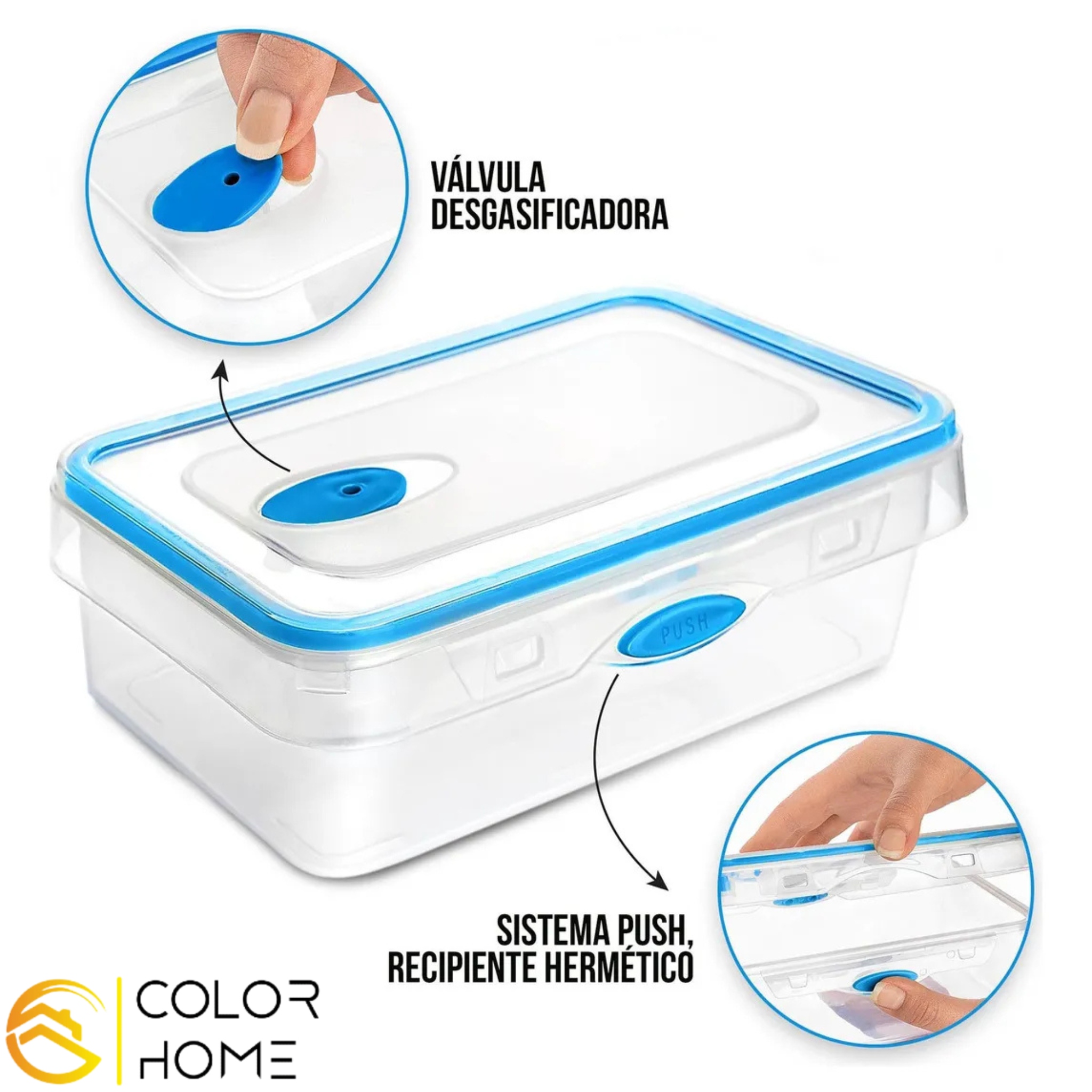 Tapa plástica hermética con empaque de silicona y cuatro pestañas de cierre seguro