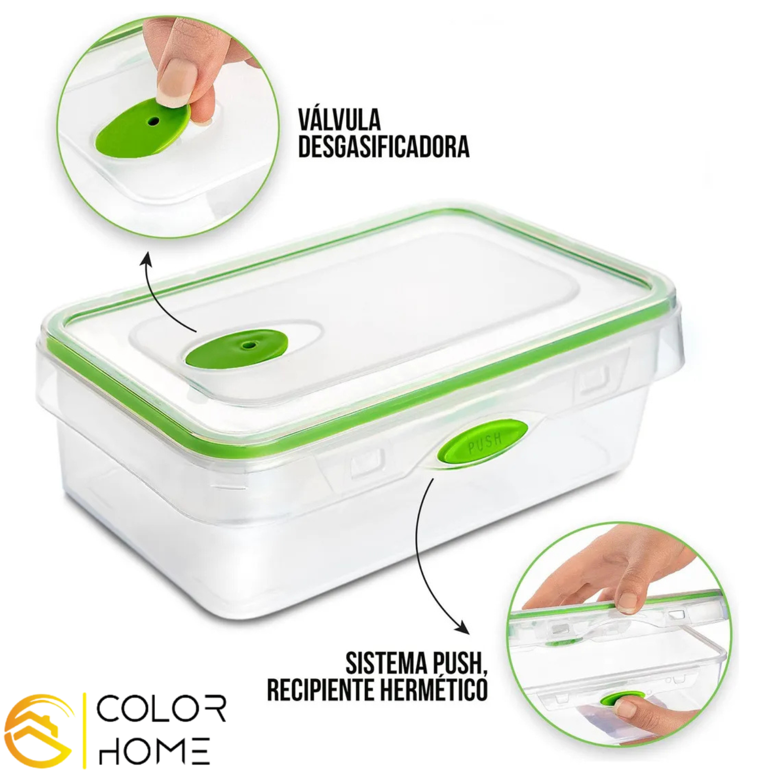 Recipiente organizador de alimentos para refrigerador apilable y libre de derrames