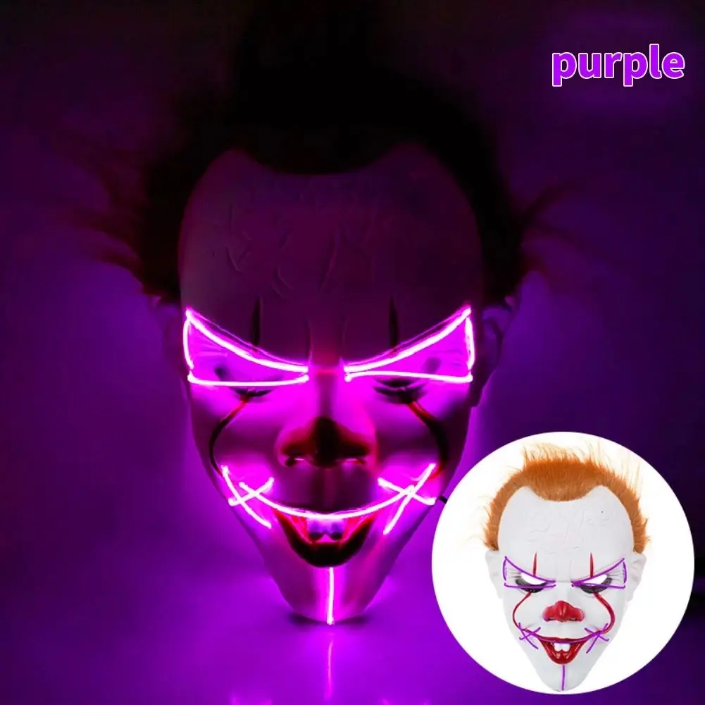 Máscara de Pennywise con luz LED neón para Halloween - Destaca en la oscuridad con un diseño aterrador