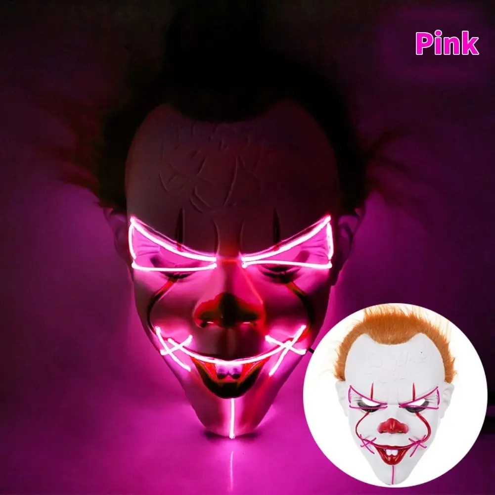 Máscara de Pennywise con luz LED neón para Halloween - Destaca en la oscuridad con un diseño aterrador