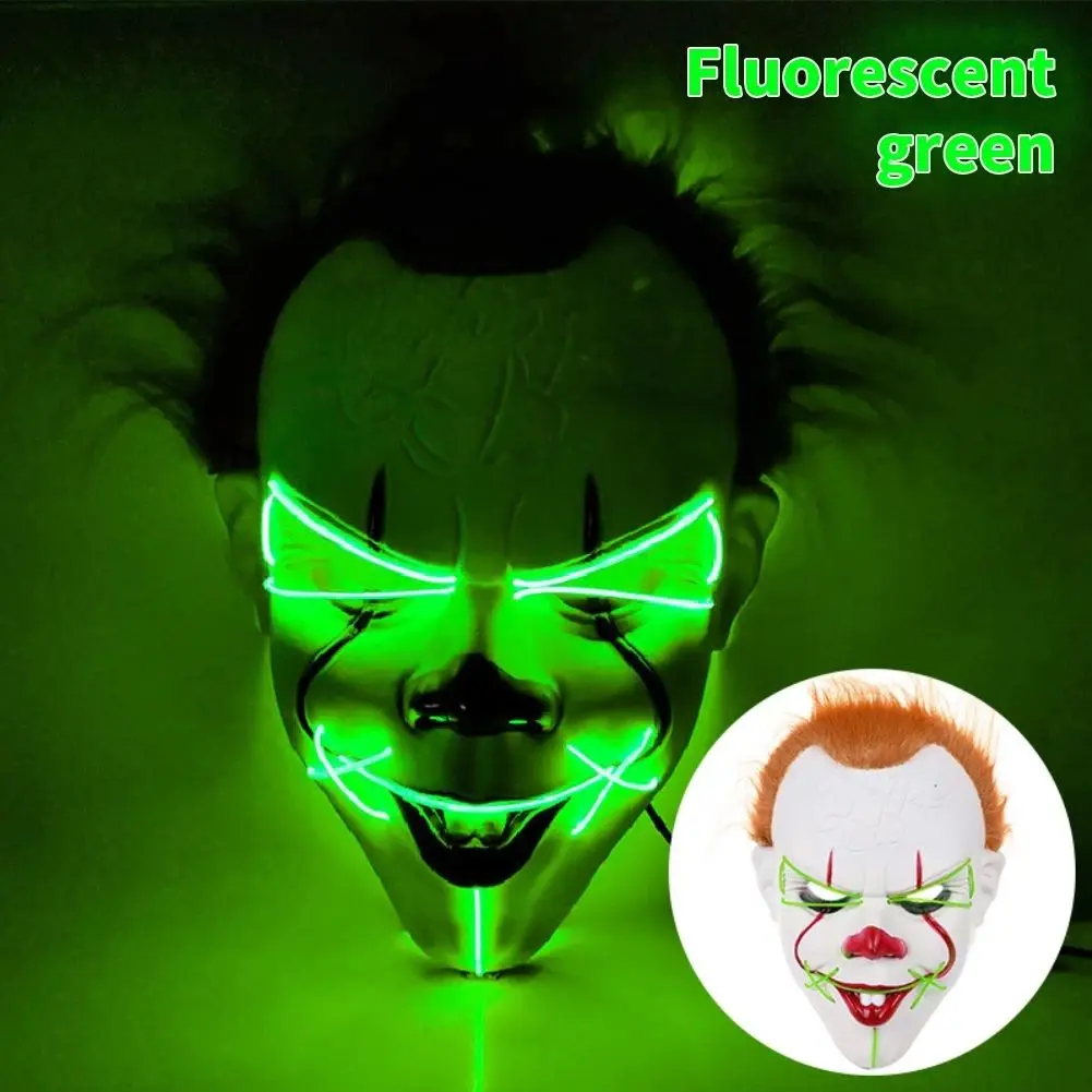 Máscara de Pennywise con luz LED neón para Halloween - Destaca en la oscuridad con un diseño aterrador