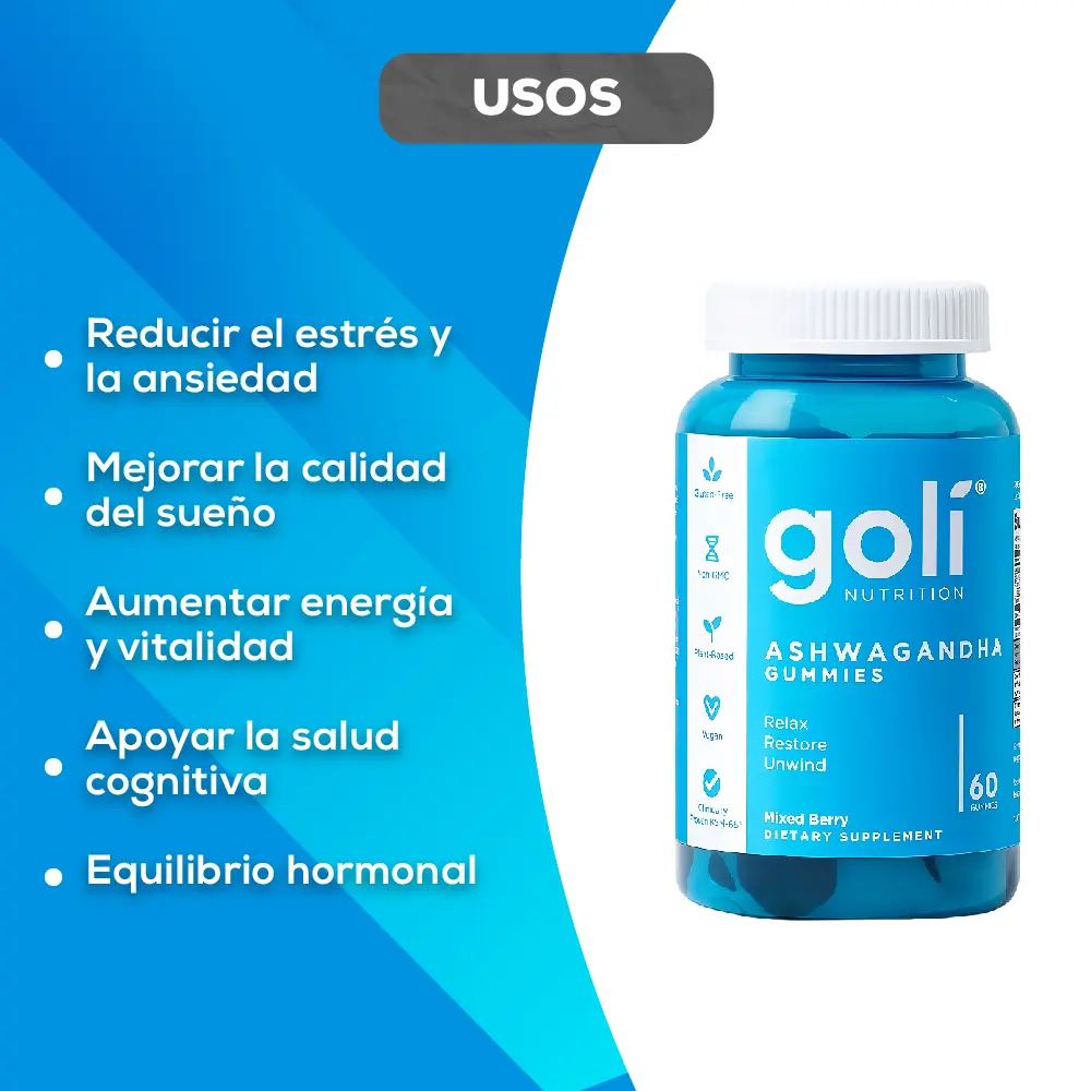 Gomas Goli Nutrition con Ashwagandha KSM-66 y extracto natural - Reducen el estrés diario para mejorar tu descanso nocturno