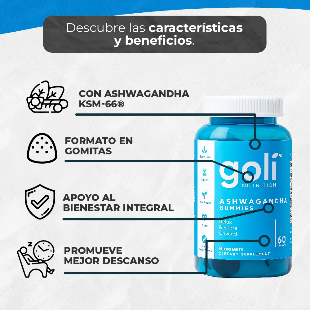 Gomas Goli Nutrition con Ashwagandha KSM-66 y extracto natural - Reducen el estrés diario para mejorar tu descanso nocturno