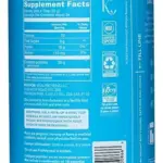 Vista lateral de envase azul de colágeno Vital Proteins con tabla de información nutricional, instrucciones de uso y sellos de certificación.
