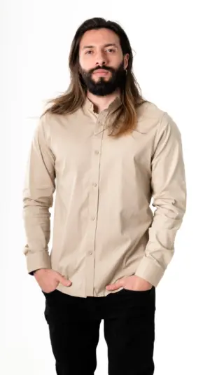 Camisa Popelina Manga Larga Beige