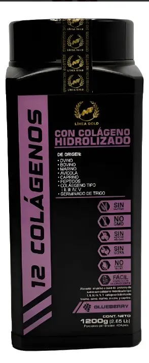 Colágeno Hidrolizado en Polvo 1200g con 12 Fuentes y Proteína Sabor Mora Azul - Fortalece tu piel cabello y articulaciones diariamente