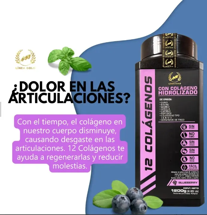 Colágeno Hidrolizado en Polvo 1200g con 12 Fuentes y Proteína Sabor Mora Azul - Fortalece tu piel cabello y articulaciones diariamente