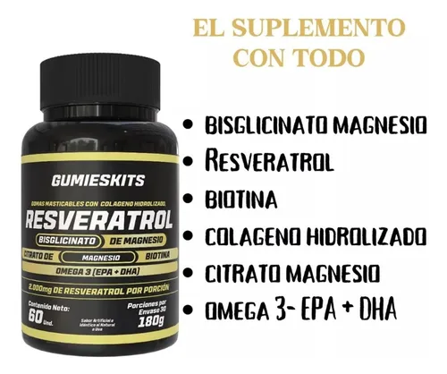 Gomitas de Resveratrol con Magnesio Colágeno y Omega 3 sin Azúcar - Mejoras tu bienestar diario mientras proteges tus articulaciones y tu piel