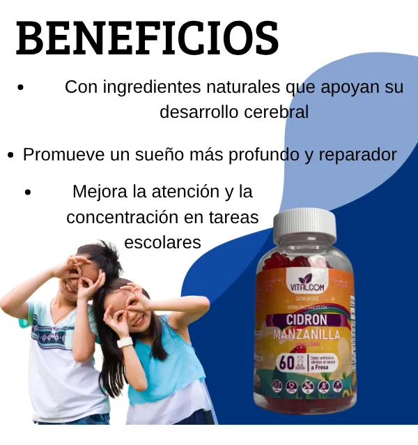 Gomitas masticables infantiles de cidrón y manzanilla - Mejoran el descanso nocturno y favorecen la concentración