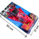 Empaque de juguete lanzador de agua de Spiderman con guante rojo, dimensiones de 30 por 17 centímetros, ideal para cosplay y juegos infantiles.