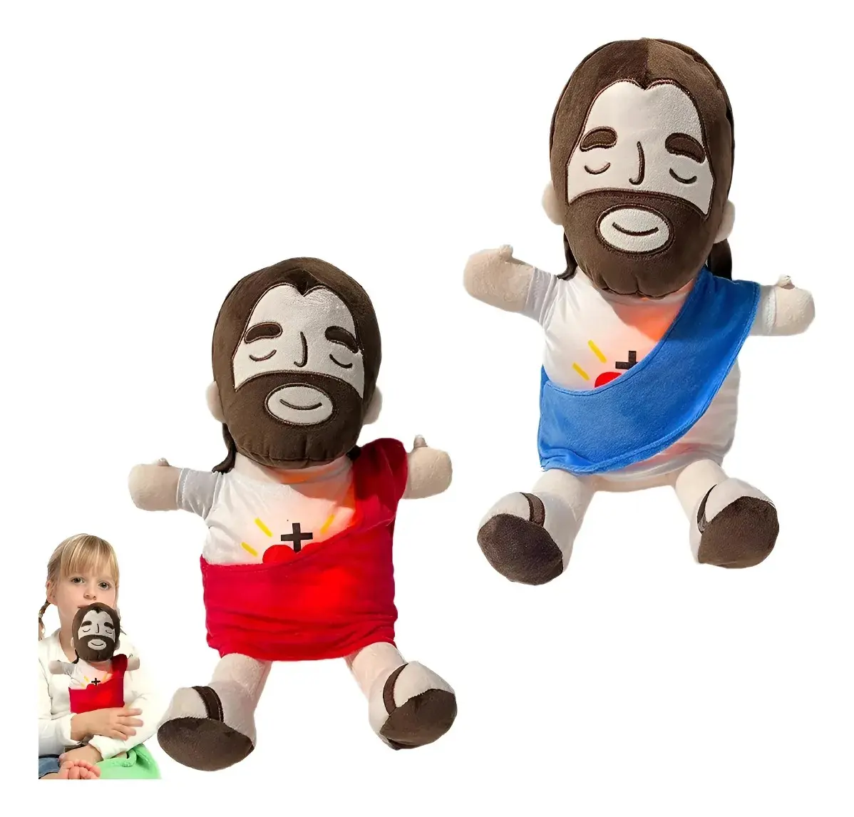 Peluche de Jesús interactivo con respiración y sonido - Ayuda a calmar la ansiedad y mejora las horas de sueño