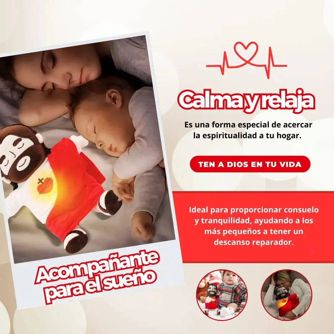 Peluche de Jesús interactivo con respiración y sonido - Ayuda a calmar la ansiedad y mejora las horas de sueño