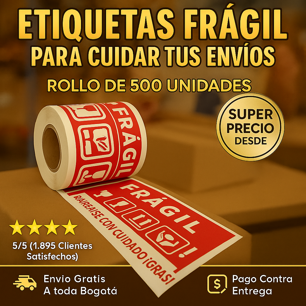 500 Etiquetas Fragil 75X40Mm Envio Segu - Imagen 2