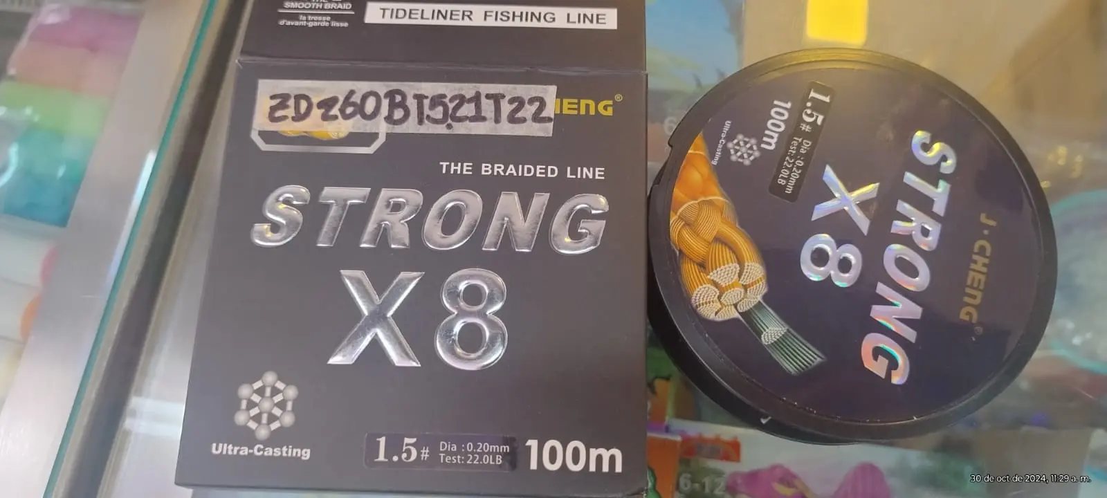 Sedal de pesca trenzado Strong X8 de 100m y 22lb - garantiza máxima resistencia y lances precisos en tus jornadas