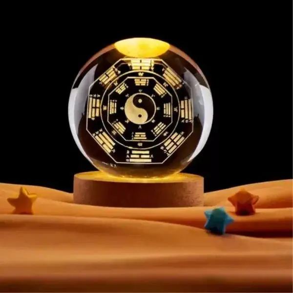 Set x2 Lámpara Esfera 3D Yin Yang Grande con Base de Madera - Crea ambientes cálidos y relajantes