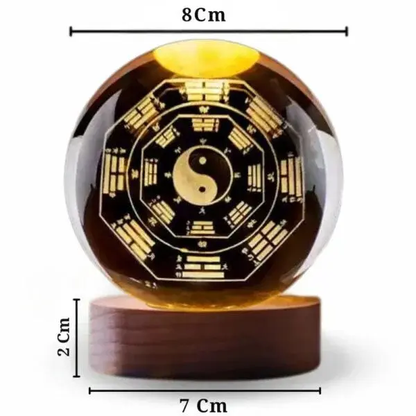Set x2 Lámpara Esfera 3D Yin Yang Grande con Base de Madera - Crea ambientes cálidos y relajantes
