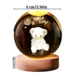 Lámpara LED 3D de cristal con diseño de oso y base de madera - Crea un ambiente cálido y relajante en dormitorios infantiles - Imagen 3