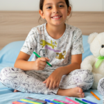 Pijama infantil para colorear en tela piel de durazno - Estimula la creatividad y facilita el descanso nocturno