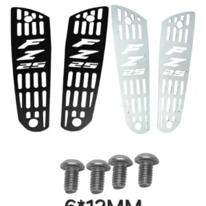 Kit de protectores laterales para Yamaha FZ 25 en acero negro y brillante, con rejillas ranuradas e incluye cuatro tornillos de 6x12 mm