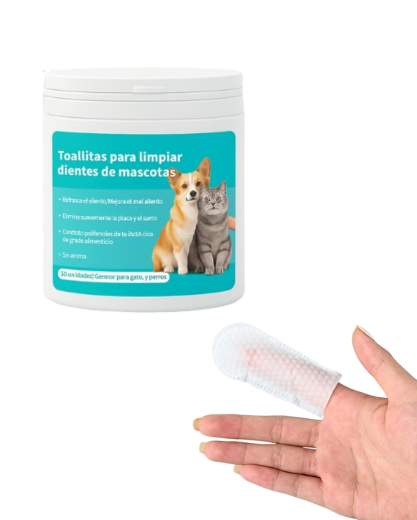 Set x2 Toallitas dentales para perros y gatos en formato dedal - Remueven placa y sarro mientras mejoran el aliento