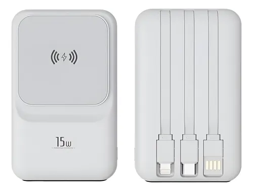 Power Bank W010 Inalámbrico 10000 mAh con Tres Cables y Carga Rápida - Mantén todos tus dispositivos con energía sin depender de cables tradicionales