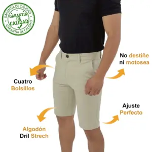 Bermuda en drill importada para hombre con tejido elástico - Brinda frescura y comodidad absoluta en climas cálidos