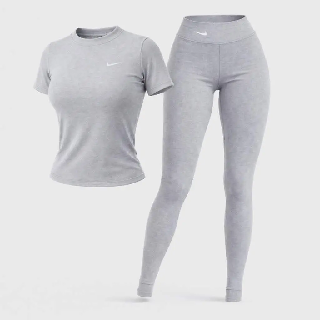 Conjunto deportivo mujer gris claro talla L de camiseta y leggins - Moldea tu figura y garantiza total comodidad durante tus entrenamientos diarios - Imagen 3