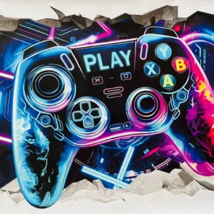 Calcomania Decorativa 3D de Pared con Diseno Gamer - Efecto Pared Rota