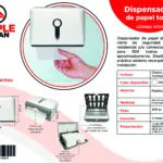 Dispensador de papel toalla blanco en plástico ABS, dimensiones de 27 por 20 por 10 cm, incluye kit de instalación con chazos, tornillos y llave.