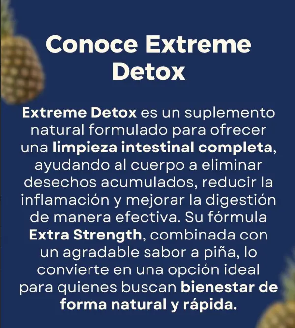 Suplemento en polvo Extreme Detox sabor piña para limpieza intestinal - Favorece tu bienestar digestivo y depura el organismo naturalmente