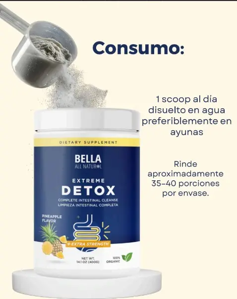 Suplemento en polvo Extreme Detox sabor piña para limpieza intestinal - Favorece tu bienestar digestivo y depura el organismo naturalmente
