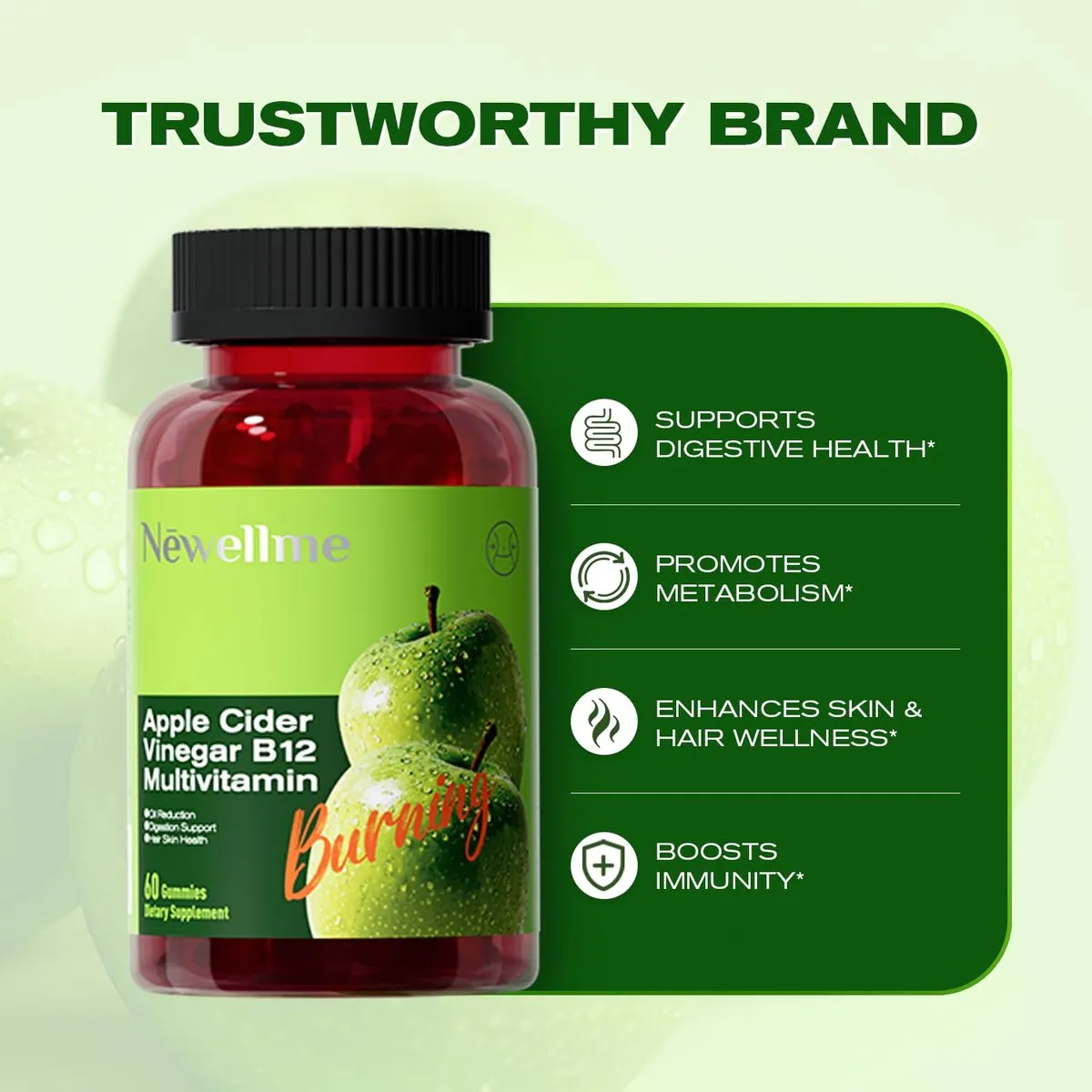 Gomitas de Vinagre de Sidra de Manzana con Vitamina B12 60 Unidades - Potencia tu metabolismo diario