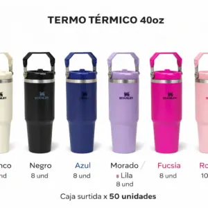 Termo Termico de 30 Onzas con Manija y Pitillo en Varios Colores - Bebidas Frias