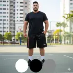 Pantaloneta cargo negra para hombre con detalle rojo lateral, de tela transpirable, en un entorno deportivo urbano.