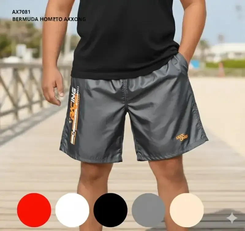 Pantaloneta cargo gris para hombre con detalles naranja y tela transpirable. Disponible en rojo, blanco, negro, gris y beige para viajes.