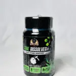 Frasco negro de suplemento renal Stone Dissolver+ con etiqueta de diseño botánico verde y negro, presentado de frente sobre fondo blanco.