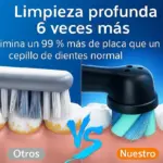 Cepillo dental eléctrico oscilante de cerdas azules que elimina más placa que un cepillo manual, logrando una limpieza profunda de los dientes.