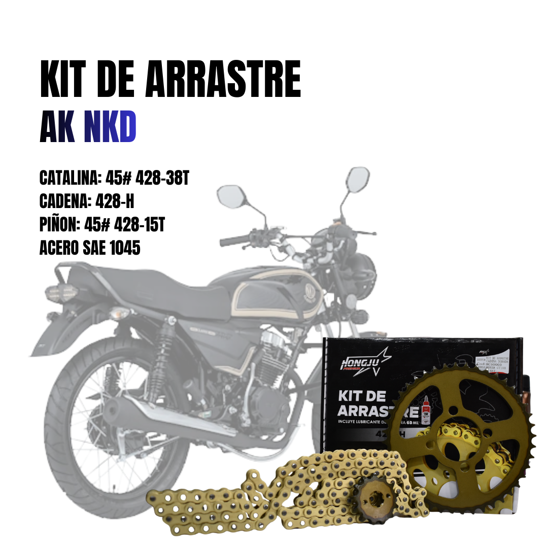 Kit de arrastre AKT NKD en acero SAE 1045 con cadena reforzada - mejora la transferencia de potencia y optimiza el desempeño urbano - Imagen 3