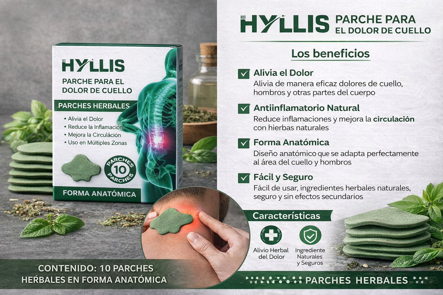 Parche herbal para cuello y espalda con diseño anatómico - Alivia la tensión muscular durante horas