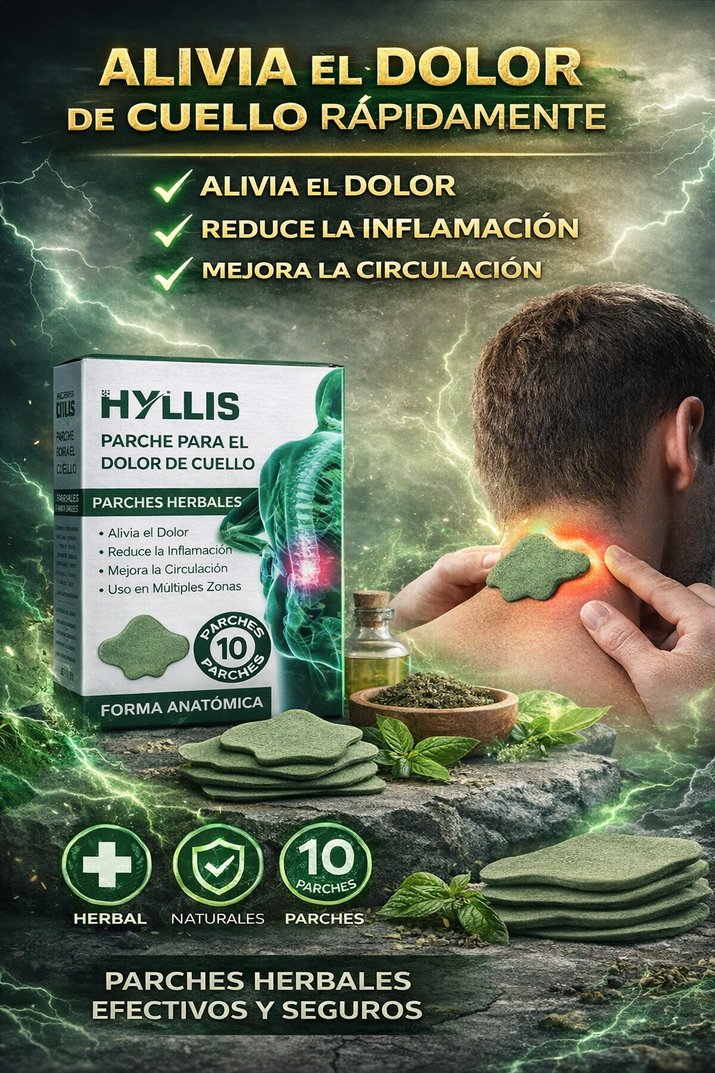 Parche herbal para cuello y espalda con diseño anatómico - Alivia la tensión muscular durante horas