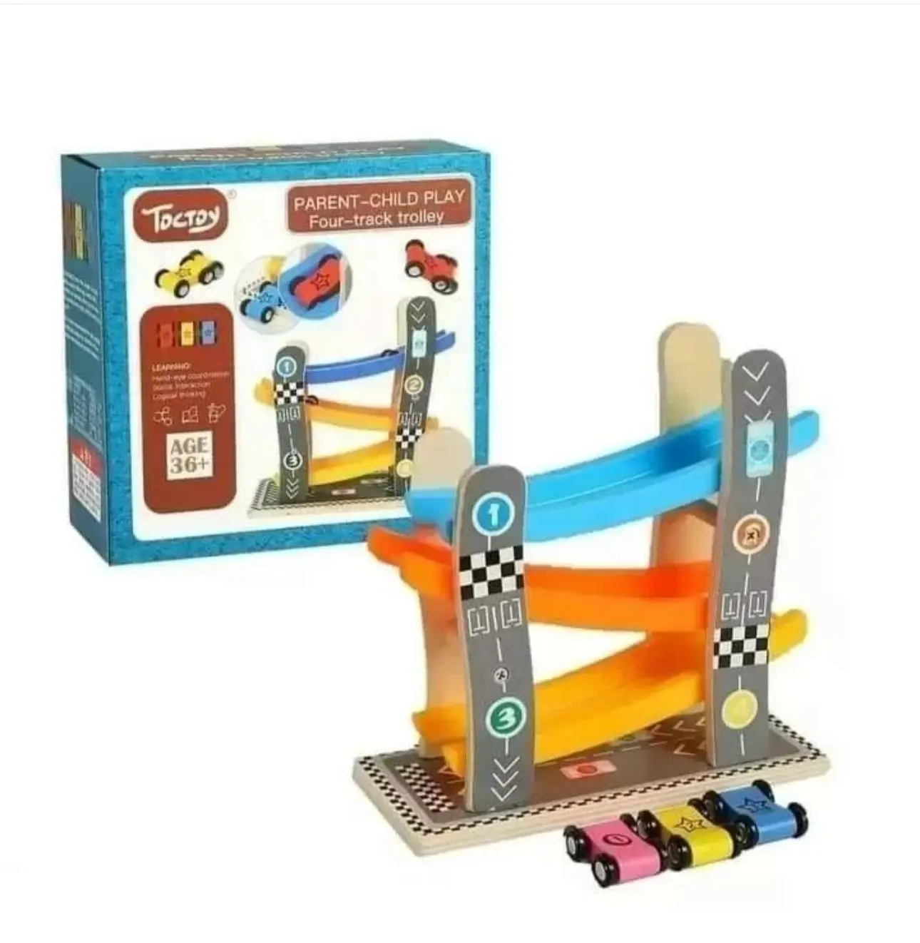 Pista didáctica de madera de 4 niveles - Fomenta el aprendizaje y la motricidad infantil