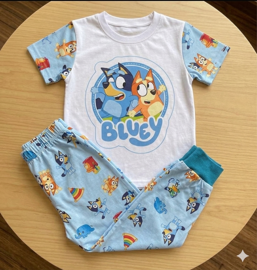 Pijama para niño de Bluey y Bingo en tela suave - Garantiza noches de descanso fresco y cómodo