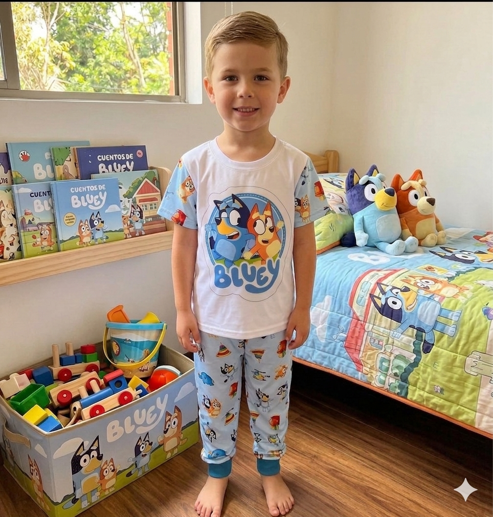 Pijama para niño de Bluey y Bingo en tela suave - Garantiza noches de descanso fresco y cómodo