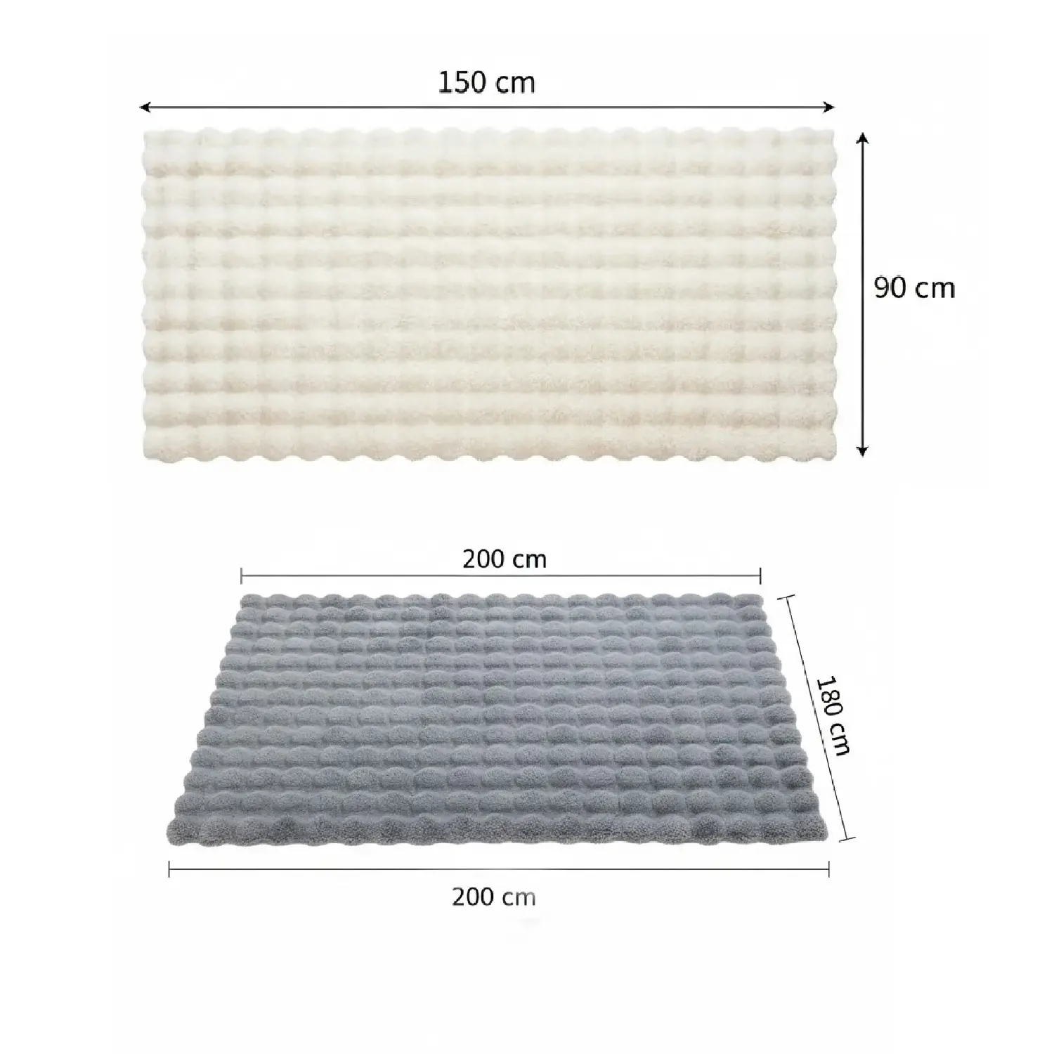Tapete burbujas texturizado, beige (150x90 cm) y gris (200x180 cm), felpa ultra suave para sala y hogar.