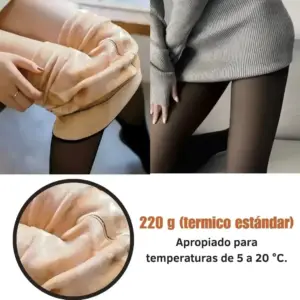Medias panty térmicas afelpadas color negro con forro interno beige, 220 gramos para temperaturas de 5 a 20 grados.
