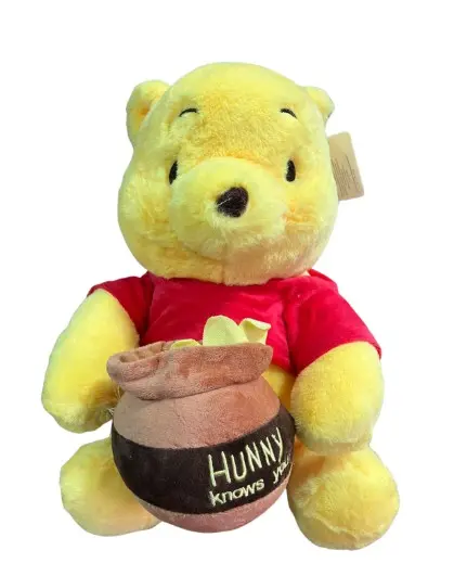 Peluche Winnie Pooh clásico con suéter rojo y tarro de miel - Brinda abrazos reconfortantes y decora habitaciones infantiles